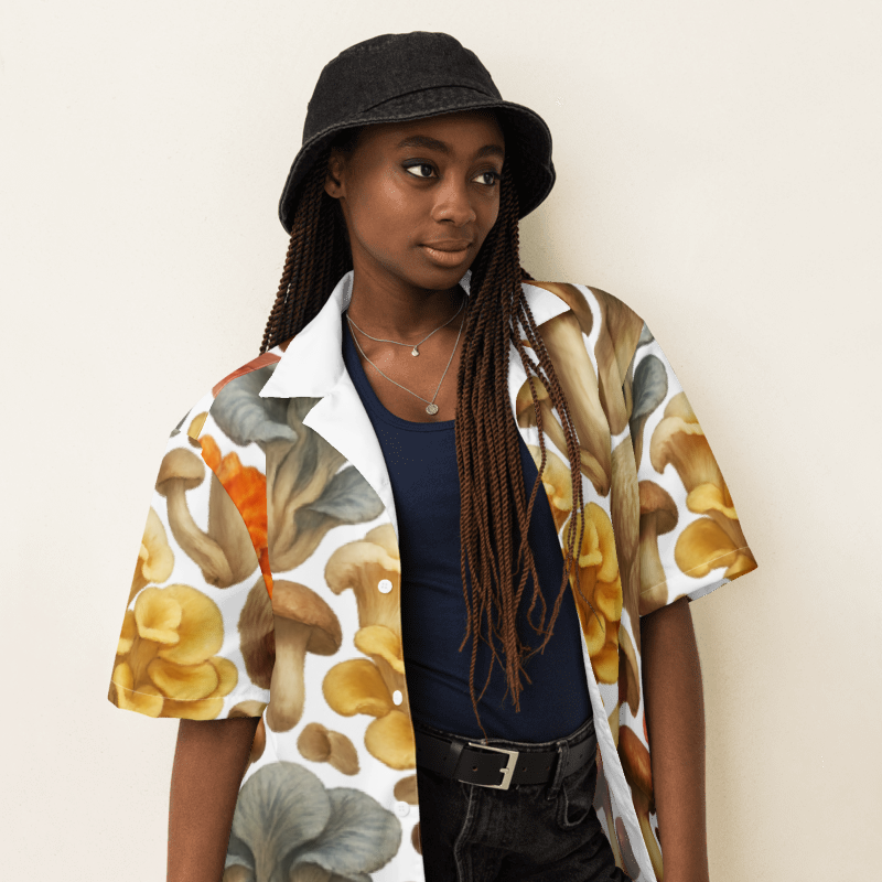 Gourmet Mushrooms All Over Unisex button up shirt by Shroom Traders